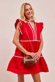 Game Day Spirit Ruffled Sleeve Dress | Red/White