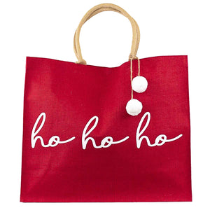 Ho Ho Ho Red Jute Tote Bag | Size Large