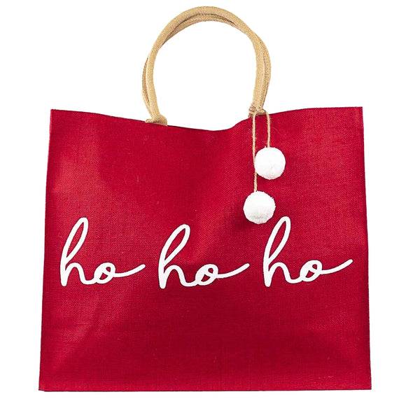 Ho Ho Ho Red Jute Tote Bag | Size Large