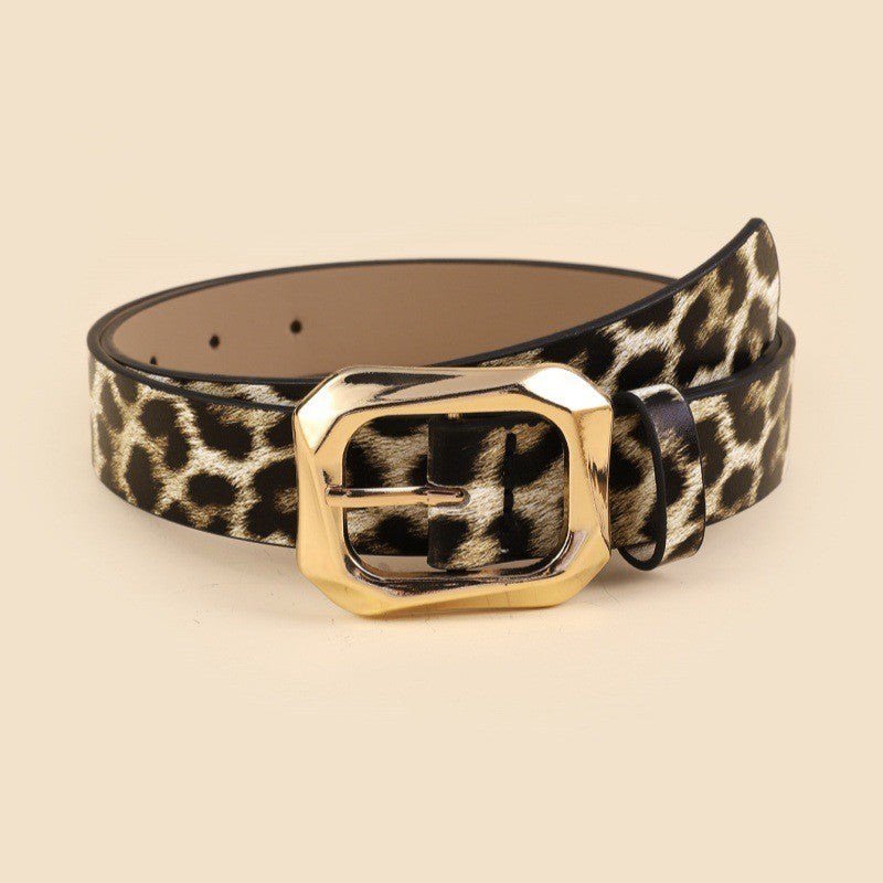 Textured Angled Faux Leather Belt | Leopard