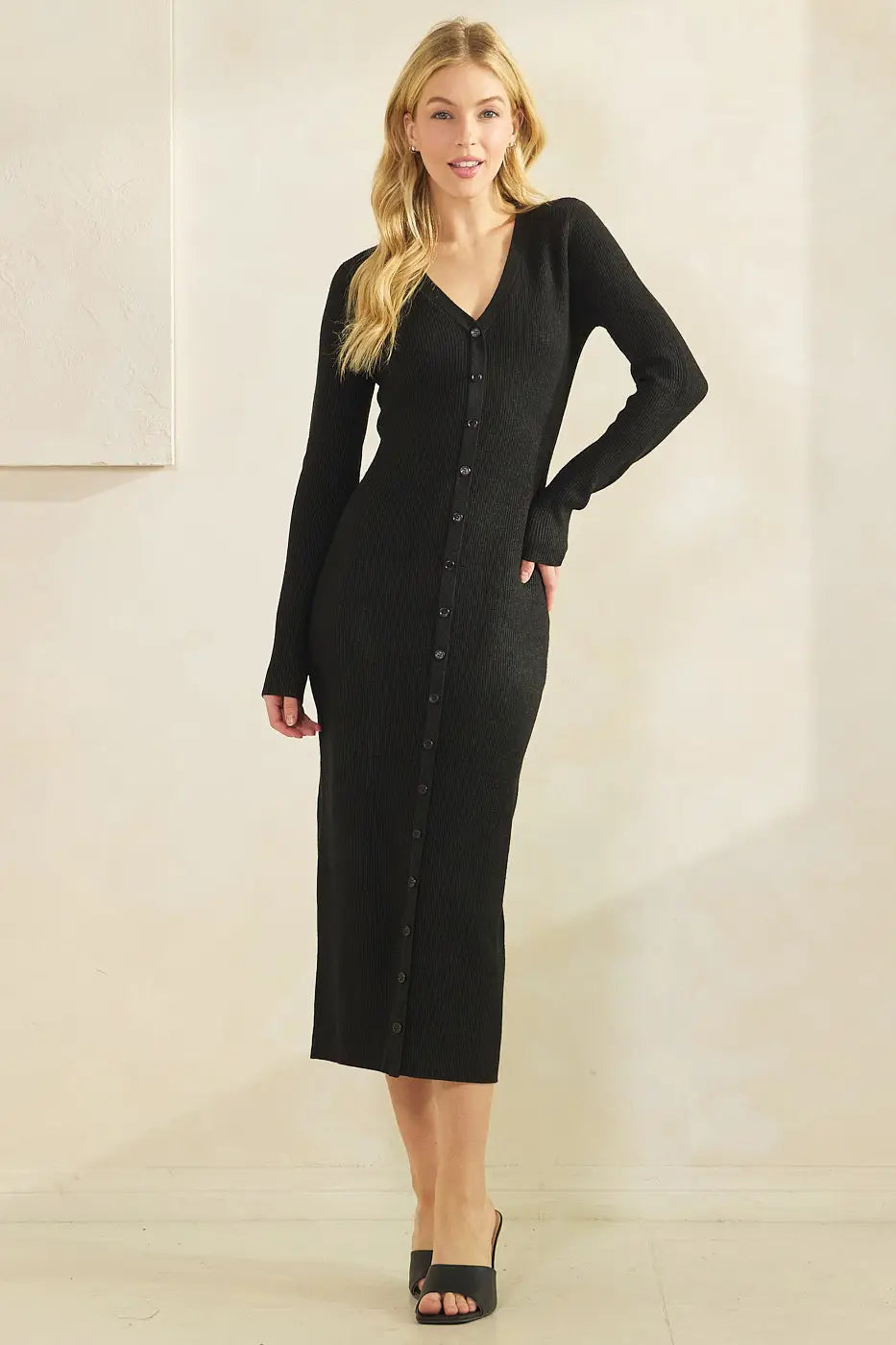 Button Down Sweater Midi Dress | Black