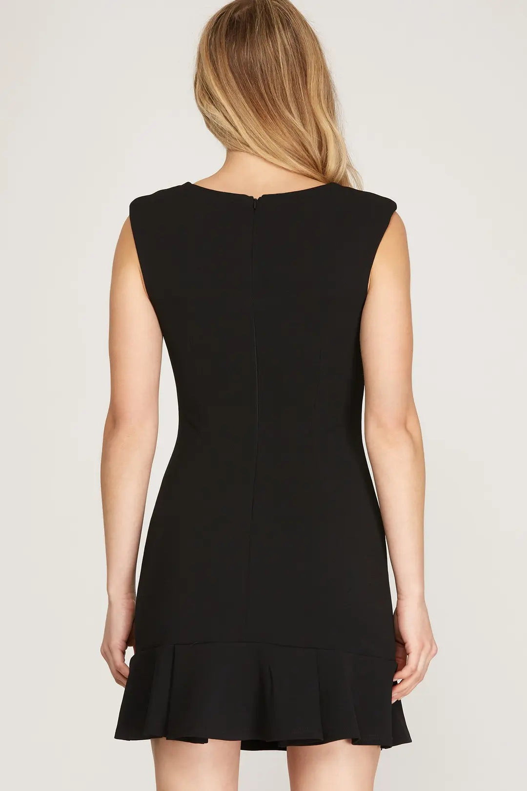 Square Neck Pleat Dress | Black