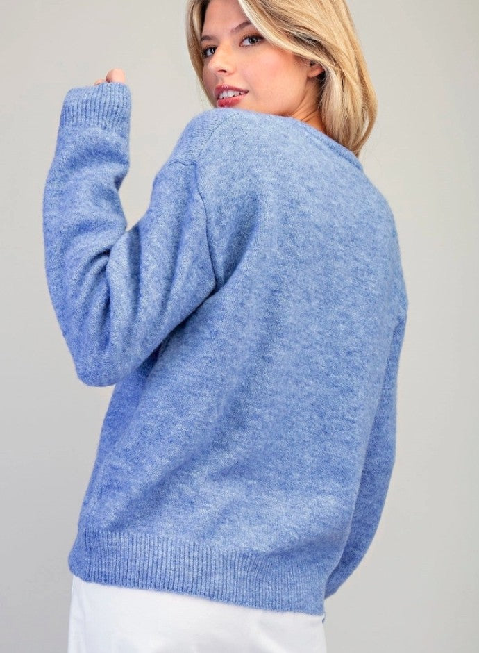 Bow Knit Sweater Top | Blue