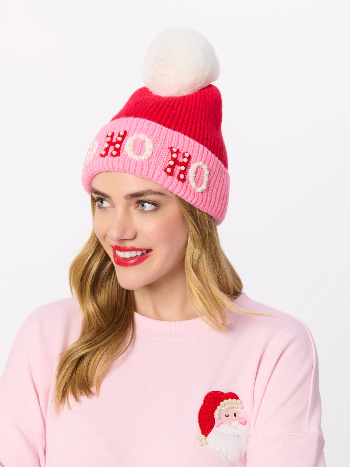 Ho Ho Ho Pom Beanie | Red/Pink