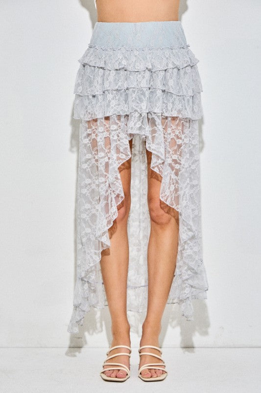Lace Tiered Maxi Skirt w/ Shorts | Light Blue