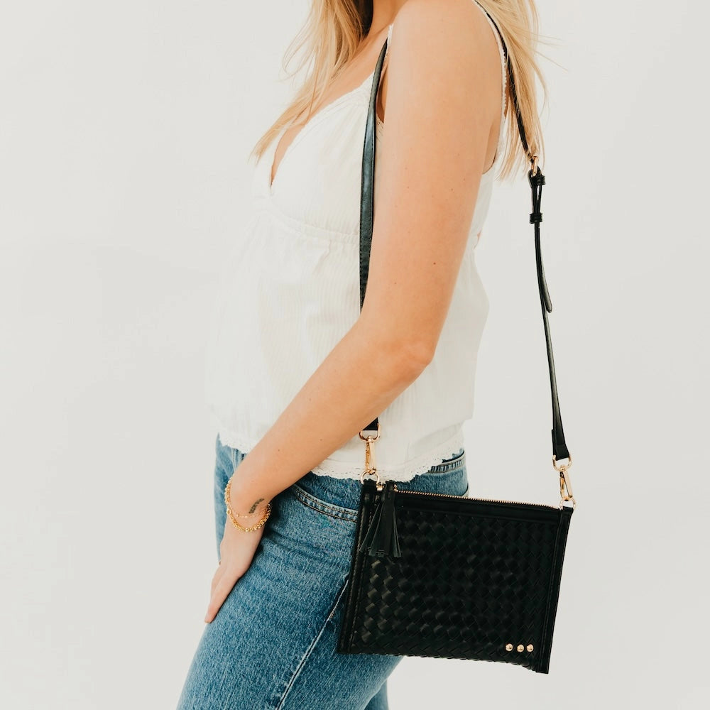 Veda Woven Crossbody/Clutch Bag | Black