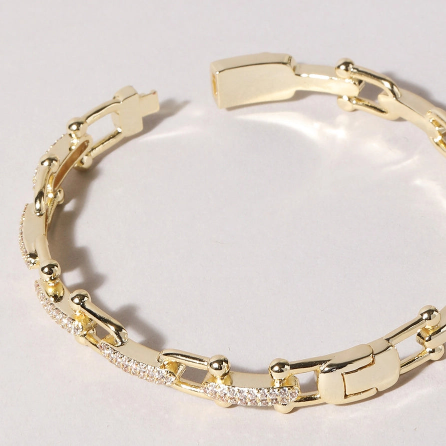 Linked Chain Style Bangle Bracelet | Gold