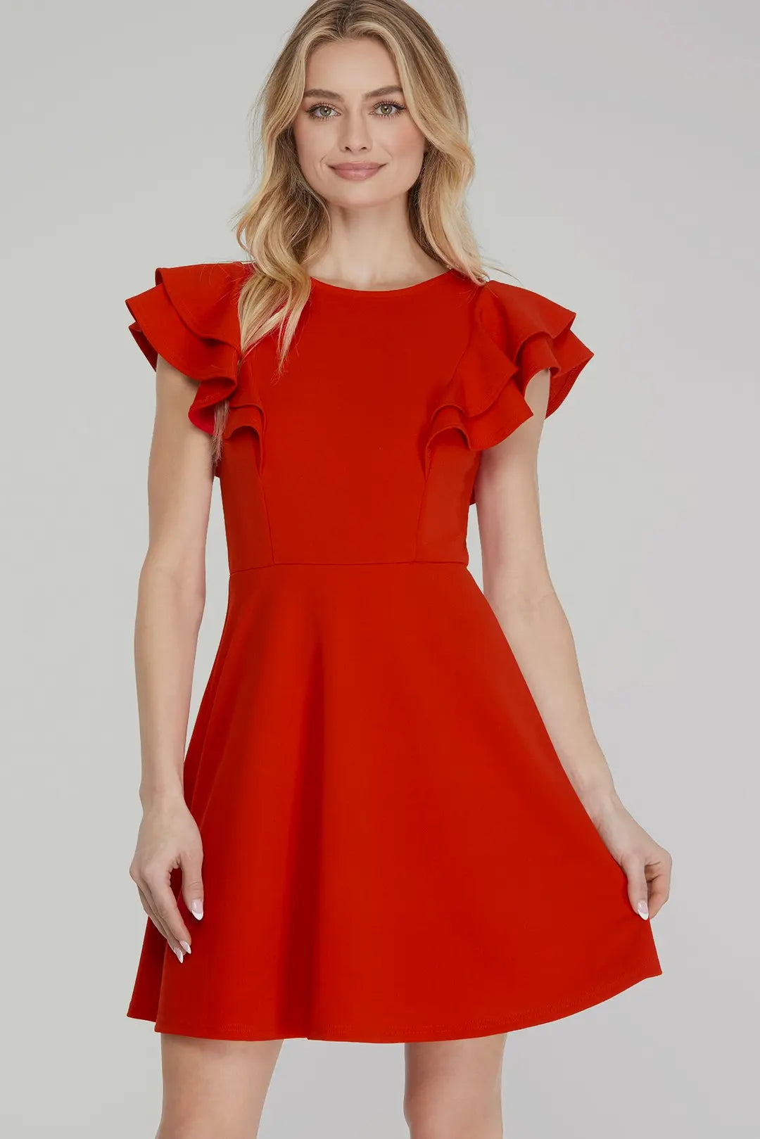 Flutter Sleeve Dress | Red
