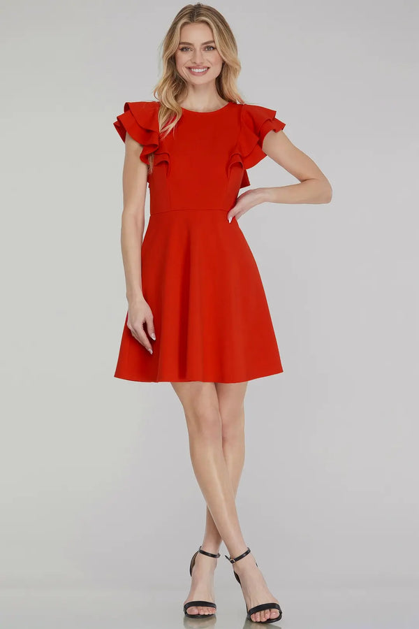 Flutter Sleeve Dress | Red