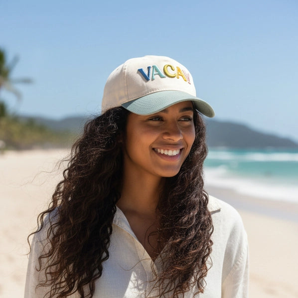 VACAY Canvas Cap | Cream/Mint Blue
