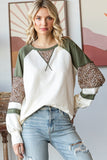 Leopard Raglan Top | Cream+Olive