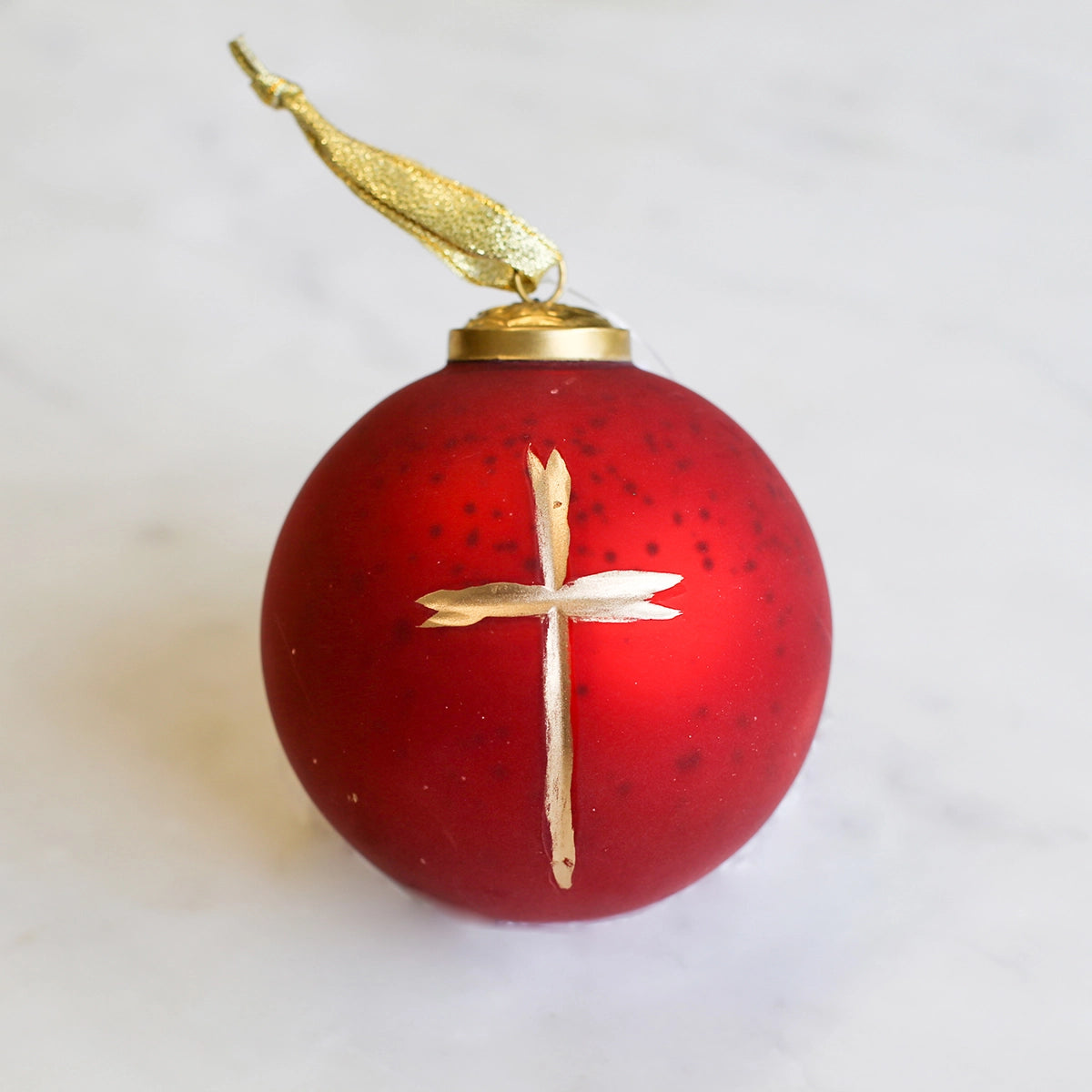 Cross Glass Ball Ornament | Red