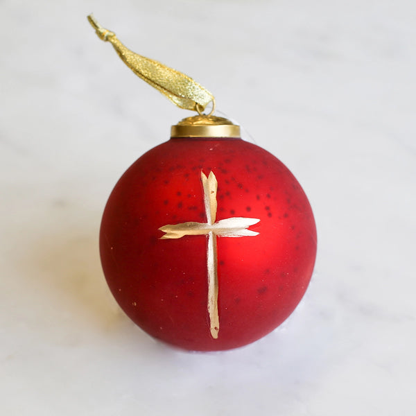Cross Glass Ball Ornament | Red
