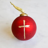 Cross Glass Ball Ornament | Red+Gold