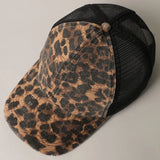 Leopard Distressed Mesh Baseball Cap | Black