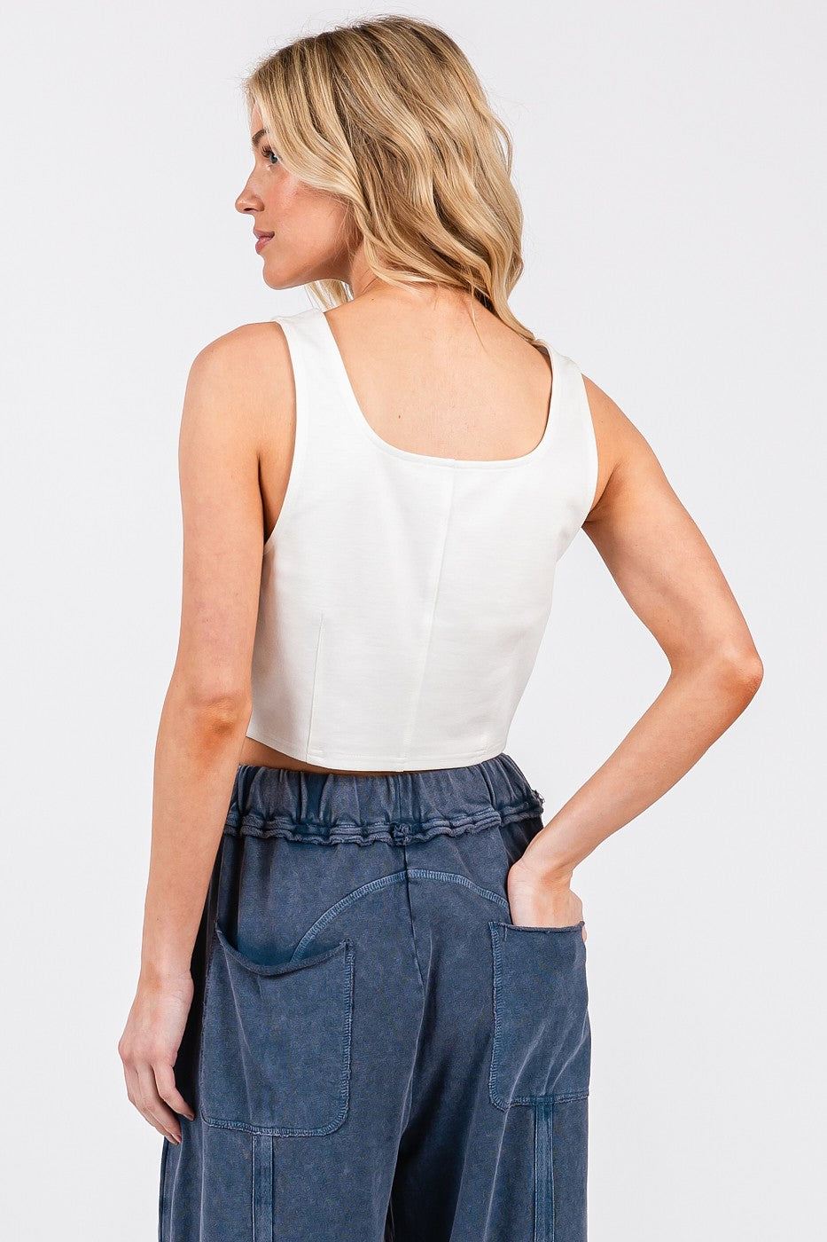 Corset Seam Crop Tank Top | Off White