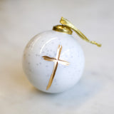 Cross Glass Ball Ornament | White+Gold