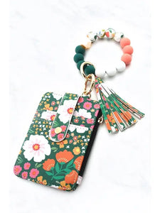 Floral Wallet+Silicone Stretch Keychain Bangle | Green