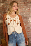 Floral Embroidery Crochet Vest Top | Cream