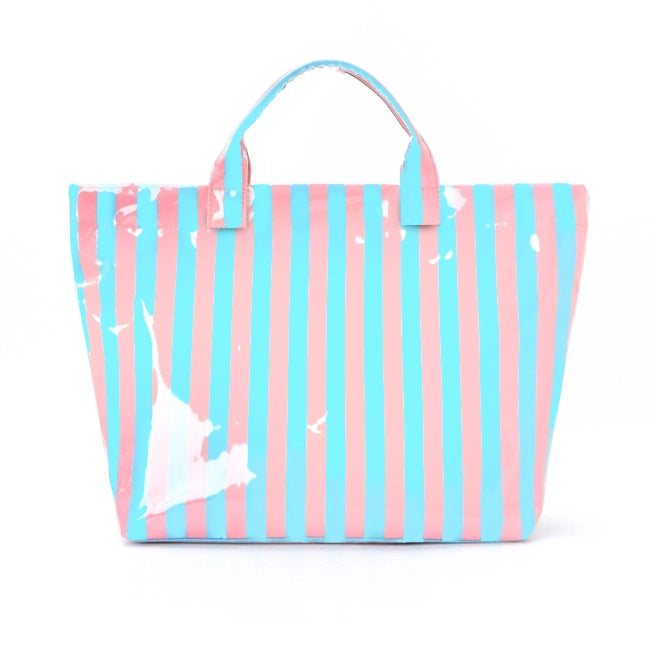 Striped Vinyl Tote Bag | Blue/Pink