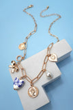 Gold Charm Necklace | Blue Ceramic Porcelain Bow Coin