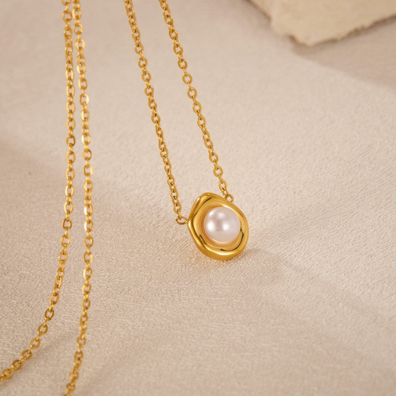 18k Stainless Pearl Pendant Necklace | Gold
