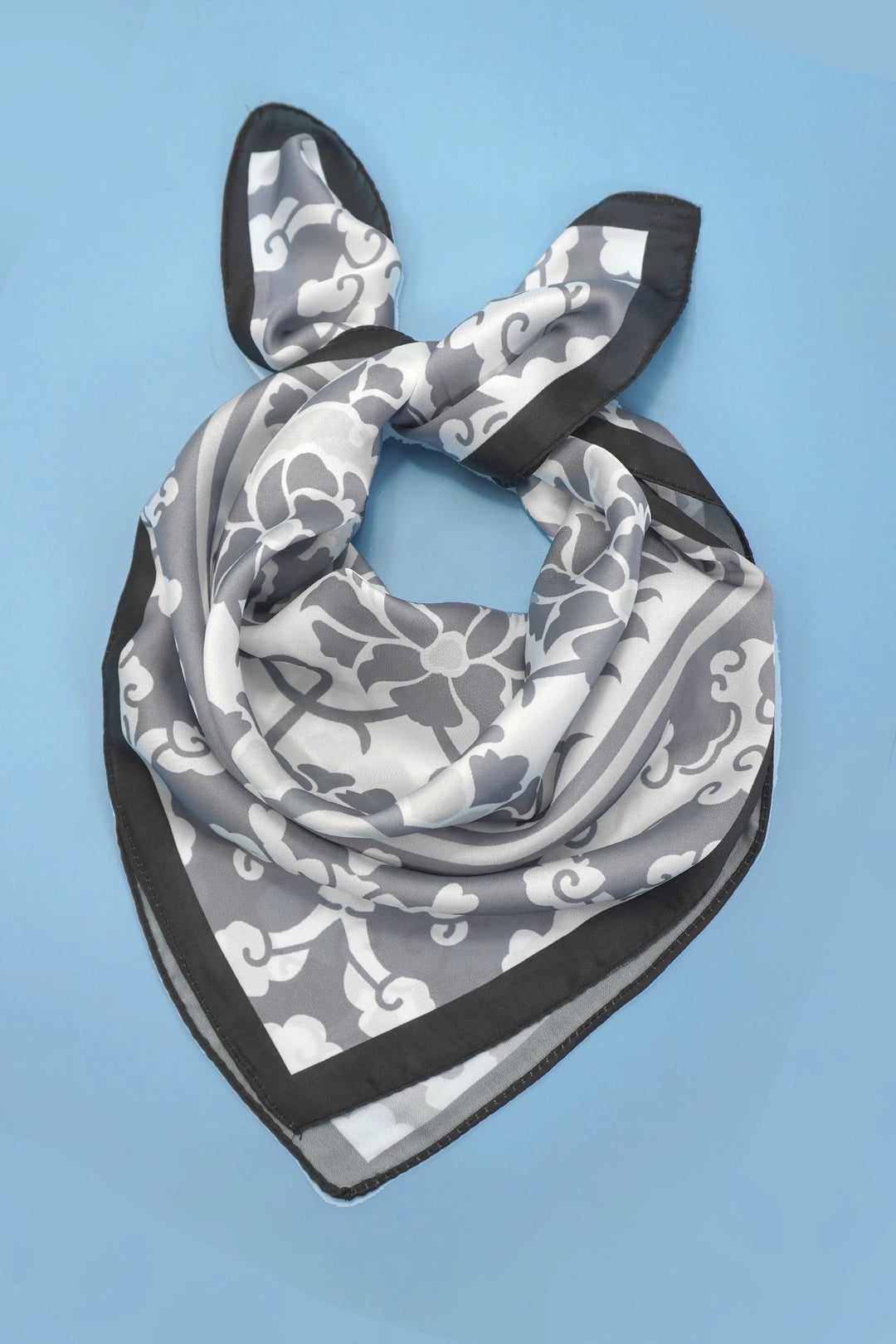 Silky Wild Rag Scarf | Vintage Floral Grey