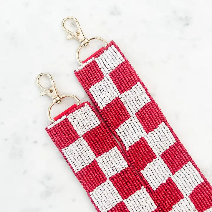 Beaded Guitar Strap | Red Checker
