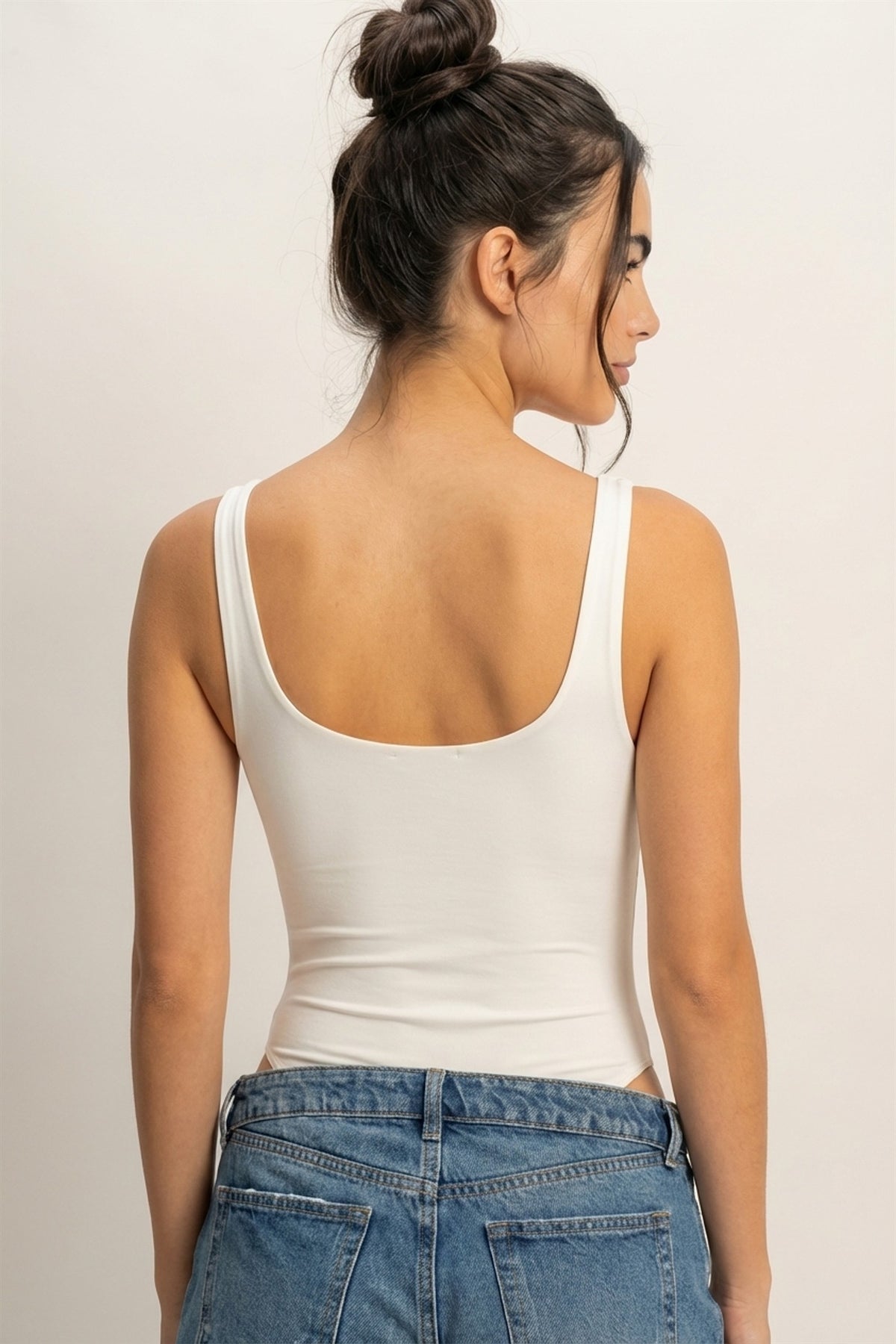 Scoop Neck Tank Bodysuit | Off White