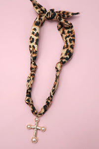 Handmade Scarf Necklace | Leopard/Cross