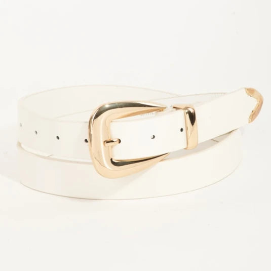 Faux Leather Smooth Belt | Ivory