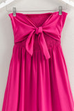 Tie Front Smocked Flowy Leg Jumpsuit | Raspberry