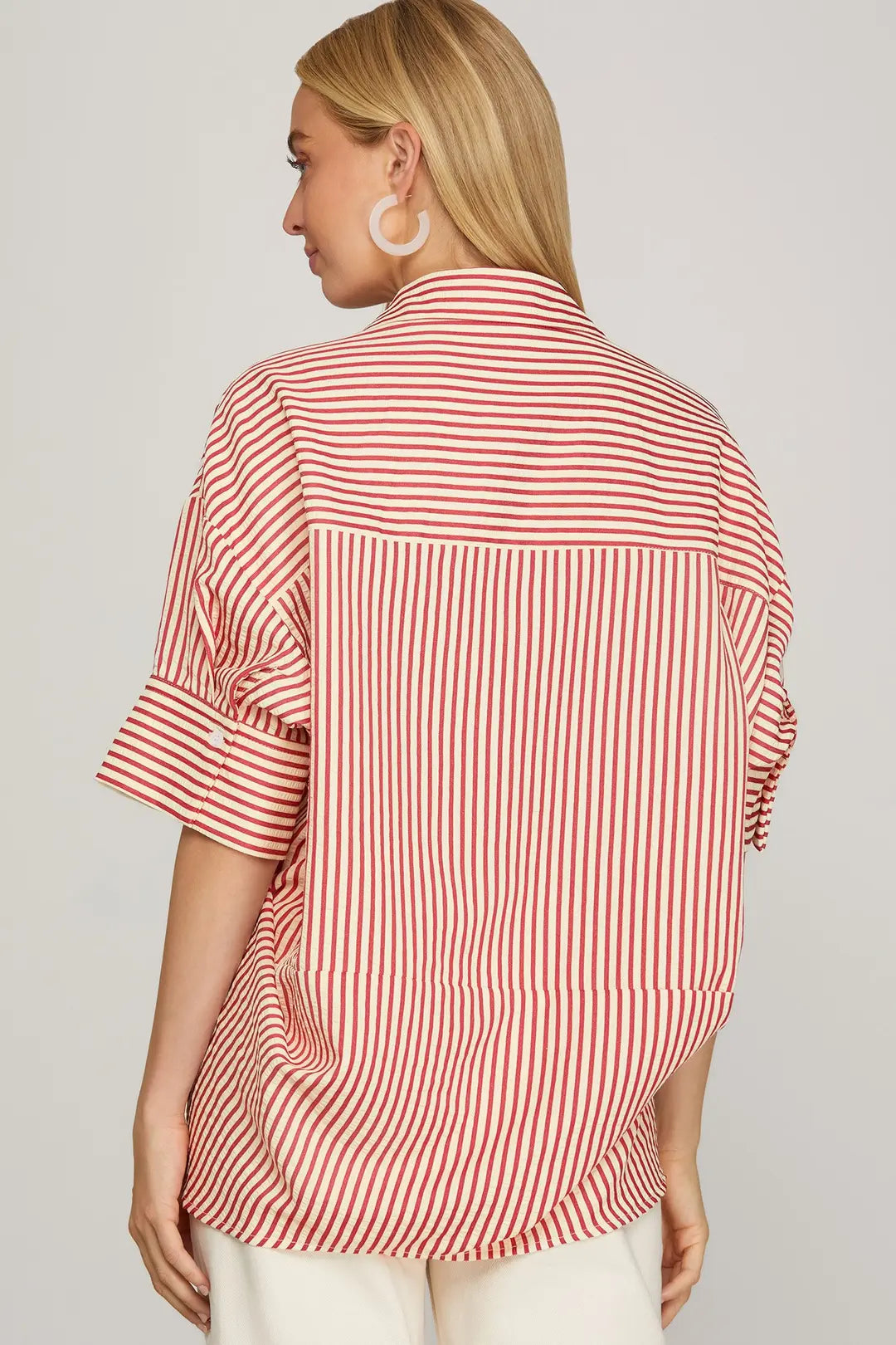 Striped Collared Oversized Fit Top | Red/White
