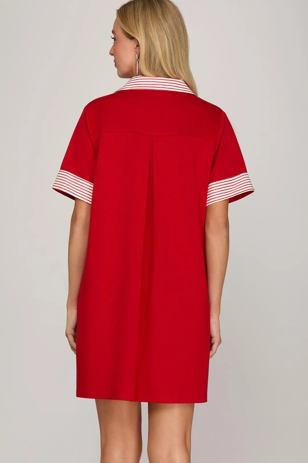 Striped Collared Drop Shoulder Dress | Red
