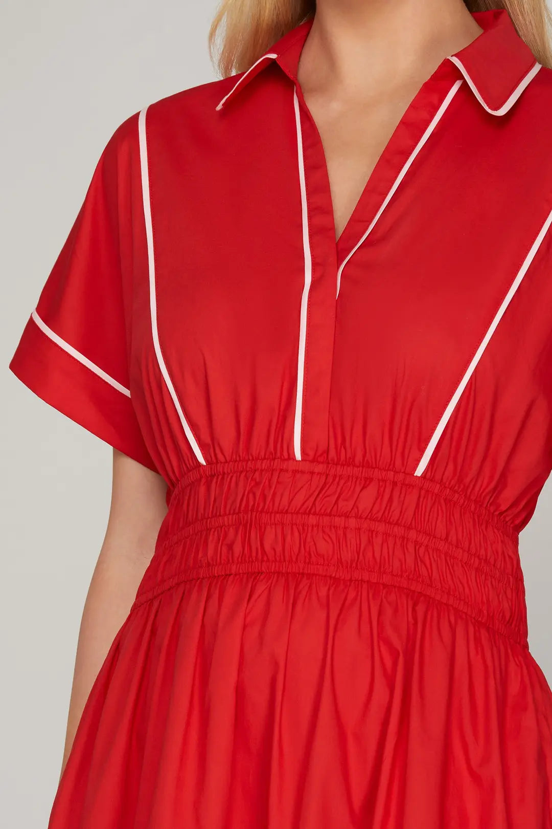 Tiered Piping Contrast Maxi Dress | Red/White