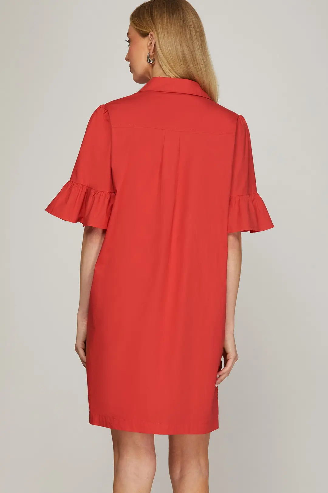 Bell Sleeve Collar Dress | Red