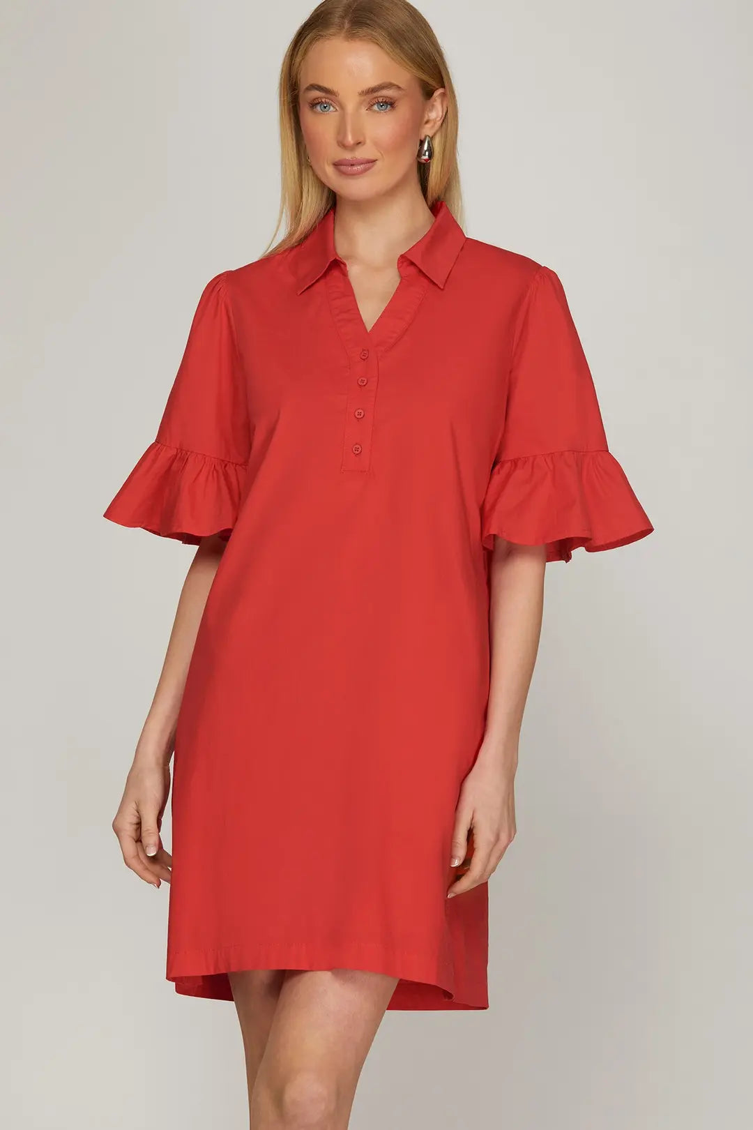 Bell Sleeve Collar Dress | Red