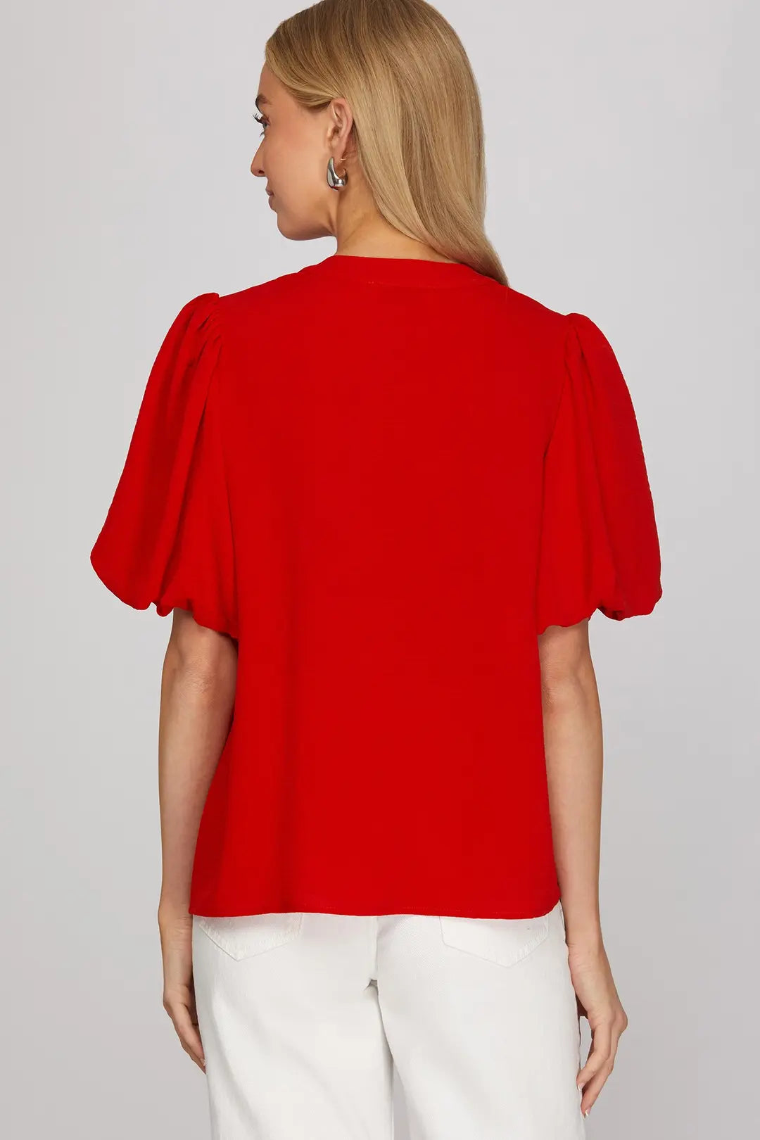 Pintuck Puff Sleeve Top | Red