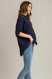 Pleated Batwing Button Up Top | Navy