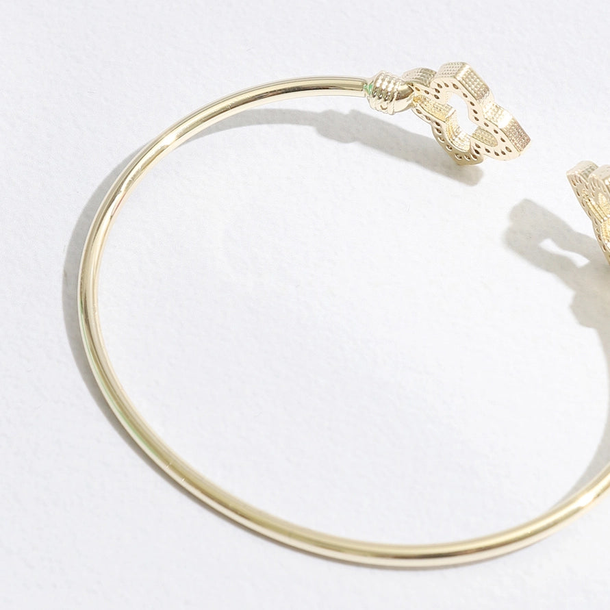 CZ Outlined Cross Edge Bangle Bracelet | Gold