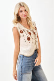 Floral Embroidery Crochet Vest Top | Cream