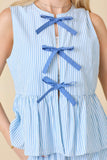 Bow Ribbon Tie Stripe Top | Blue