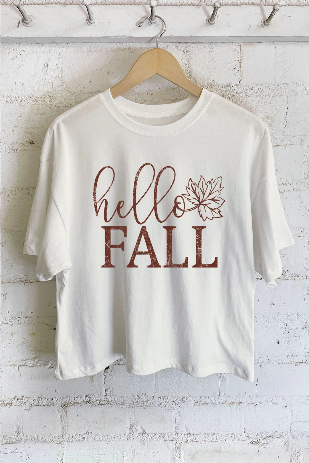 Hello Fall Cropped Midi Tee | Natural
