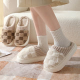 Checkered Fuzzy Warmie Slippers | White