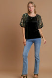Velvet Sequin Puff Sleeve Top | Black