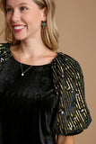 Velvet Sequin Puff Sleeve Top | Black