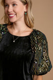 Velvet Sequin Puff Sleeve Top | Black
