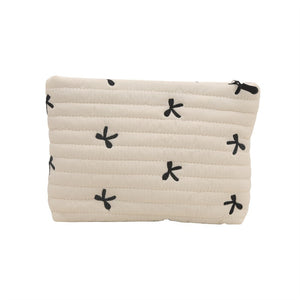 Bow Quilted Puffy Cosmetic Bag | Off White