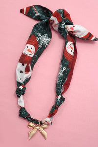 Handmade Snowman Scarf Necklace | Gold Bow Charm