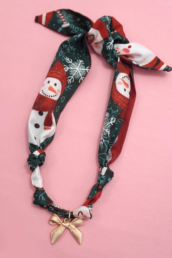 Handmade Snowman Scarf Necklace | Gold Bow Charm
